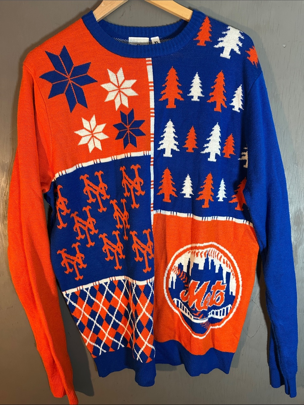 Genuine Merchandise Blue & Orange Mets Patchwork Crewneck Sweater